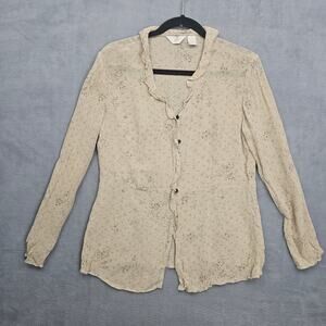 J Jill Beige Floral Cottagecore Blouse Romantic Prairie Boho Button Top S